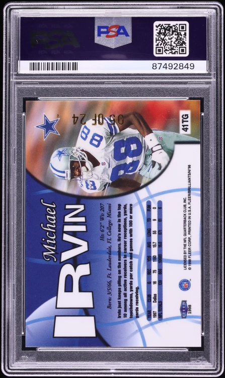 1998 Fleer Brilliants 24-Karat Gold Michael Irvin /24 #41TG PSA 9 MINT - Photo 2