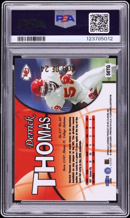 1998 Fleer Brilliants 24-Karat Gold Derrick Thomas /24 #56TG PSA 8 NM-MT - Photo 2