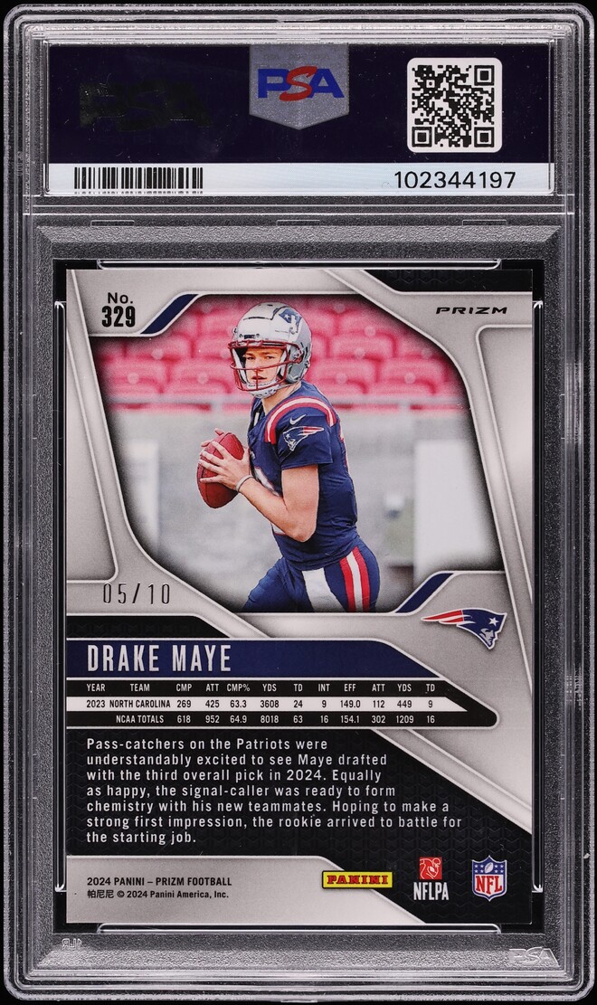 2024 Panini Prizm Gold Drake Maye ROOKIE /10 #329 PSA 9 MINT