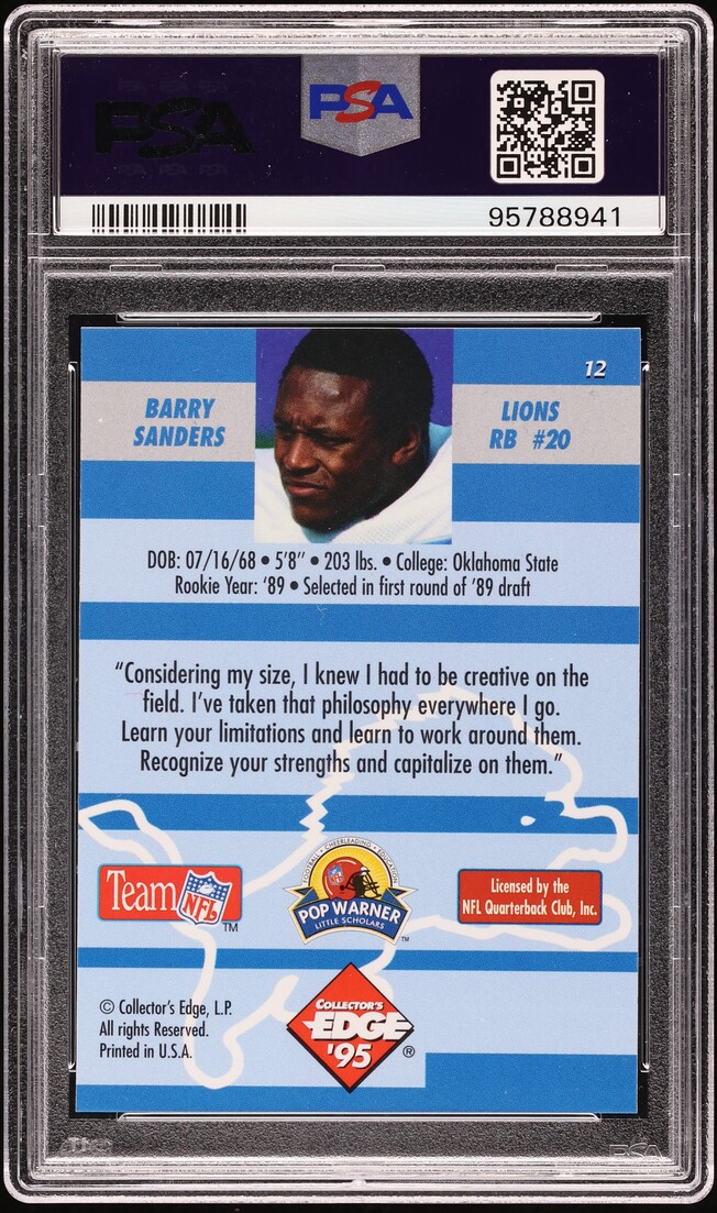 1995 Collector's Edge Instant Replay Prism Barry Sanders #12 PSA 9 MINT - Photo 2