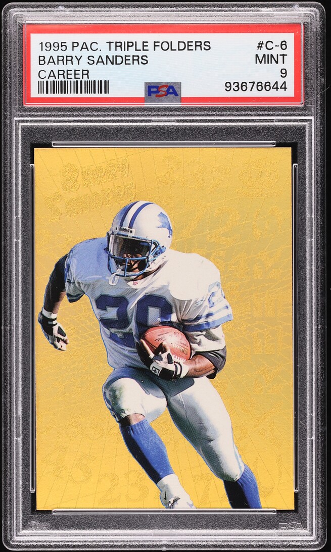 1995 Pacific Triple Folders Career Barry Sanders #C-6 PSA 9 MINT - Photo 1