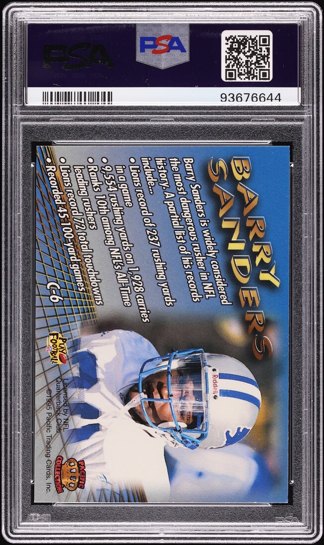 1995 Pacific Triple Folders Career Barry Sanders #C-6 PSA 9 MINT - Photo 2