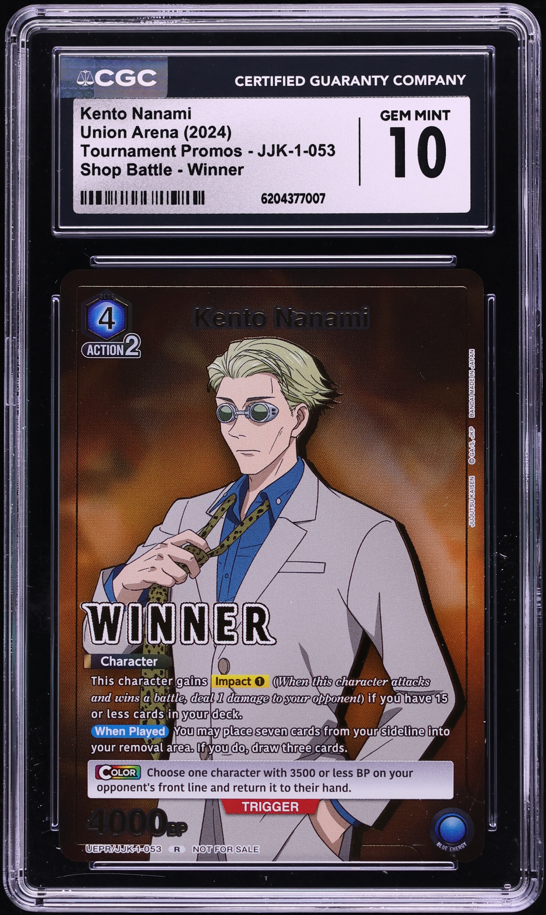 2024 Union Arena Tournament Promo Shop Battle Winner JJK Kento Nanami CGC 10 GEM MINT
