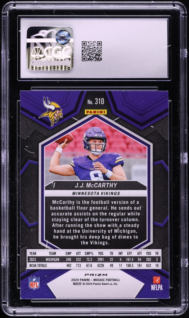 2024 Panini Mosaic Camo Pink J.J. McCarthy ROOKIE #310 CGC 8.5 NM-MT+