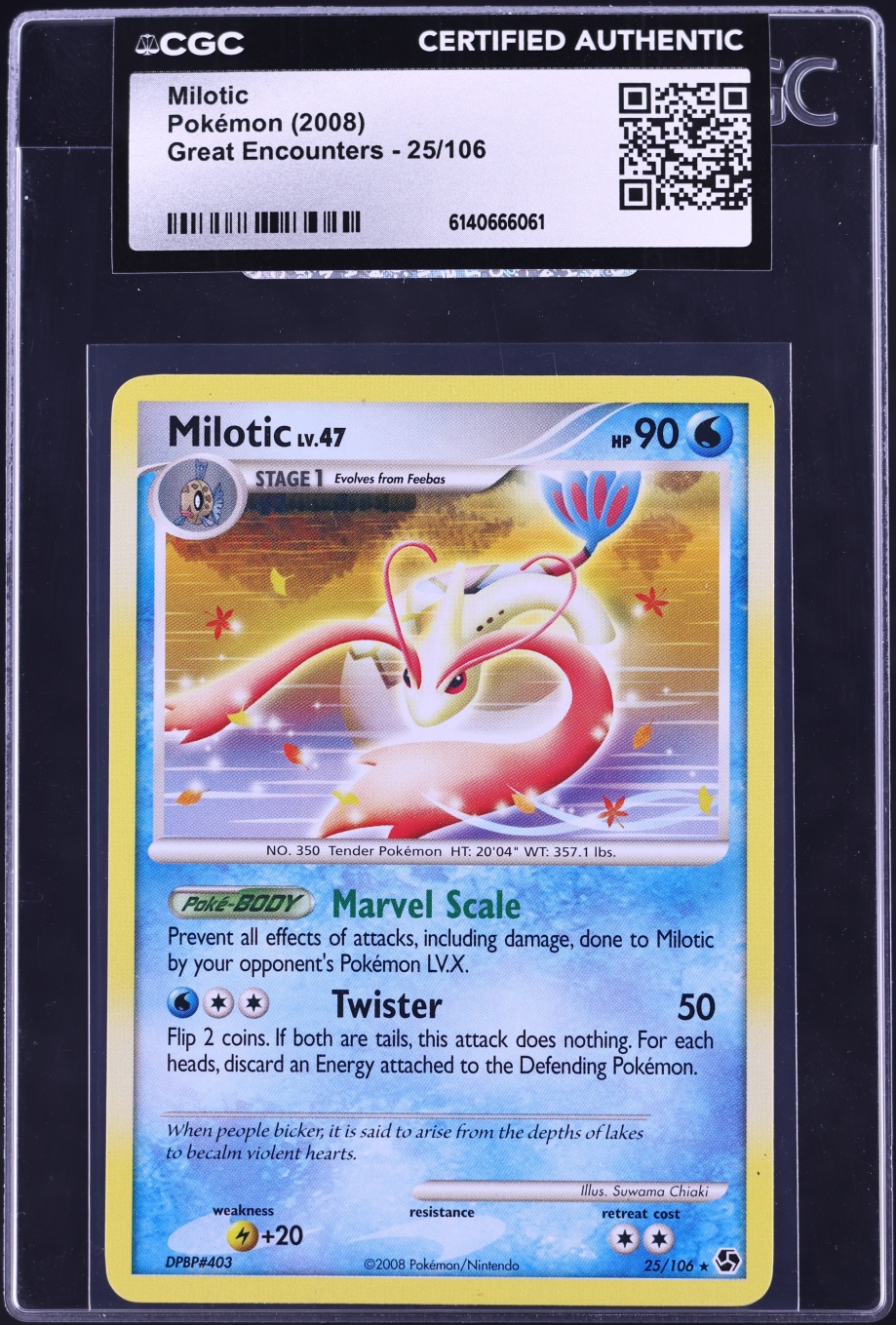 2008 Pokemon Diamond & Pearl Great Encounters Milotic #25 CGC AUTH