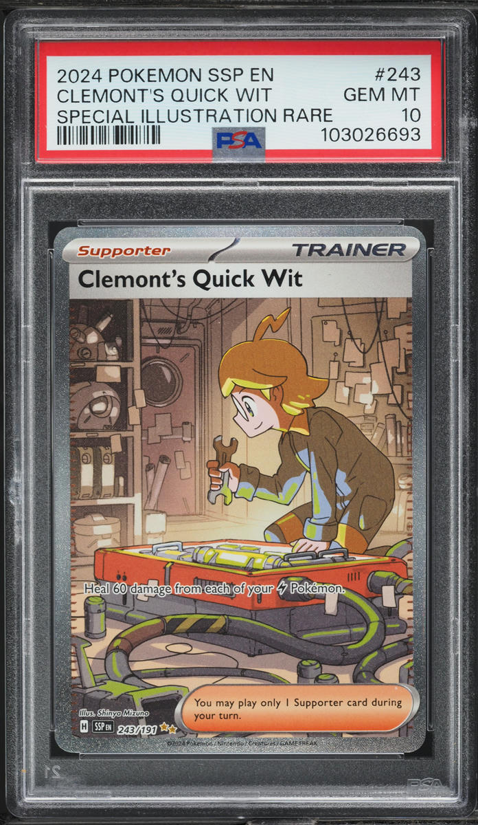 2024 Pokemon Scarlet & Violet Surging Sparks SIR Clemont's Quick Wit #243 PSA 10 GEM MINT