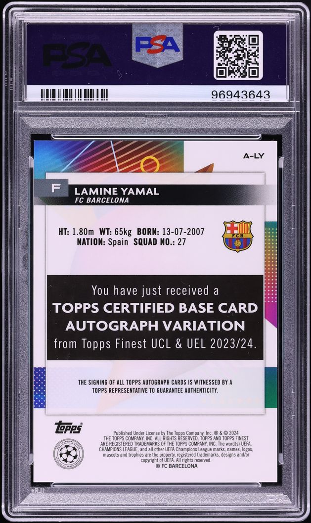 2023 Finest UEFA Red Refractor Lamine Yamal ROOKIE AUTO DNA 10 1/5 #A-LY PSA 10 GEM MINT