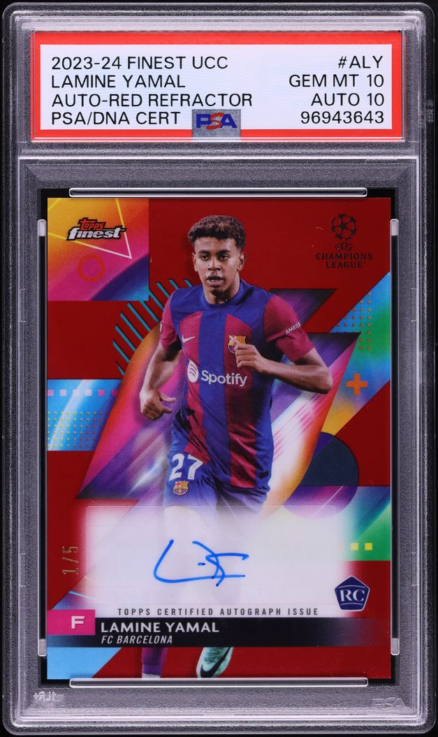 2023 Finest UEFA Red Refractor Lamine Yamal ROOKIE AUTO DNA 10 1/5 #A-LY PSA 10 GEM MINT