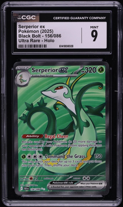 2025 Pokemon Scarlet & Violet Black Bolt Full Art Serperior Ex #156 CGC 9 MINT