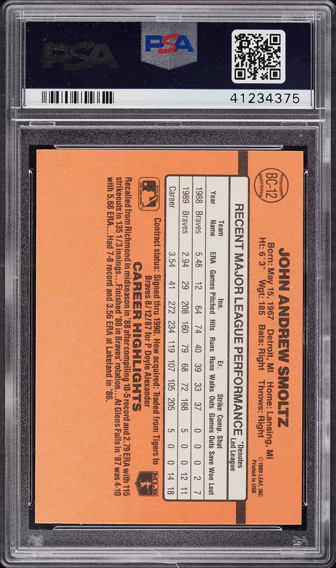 1990 Donruss MVP John Smoltz PHOTO OF TOM GLAVINE #BC-12 PSA 7 NRMT