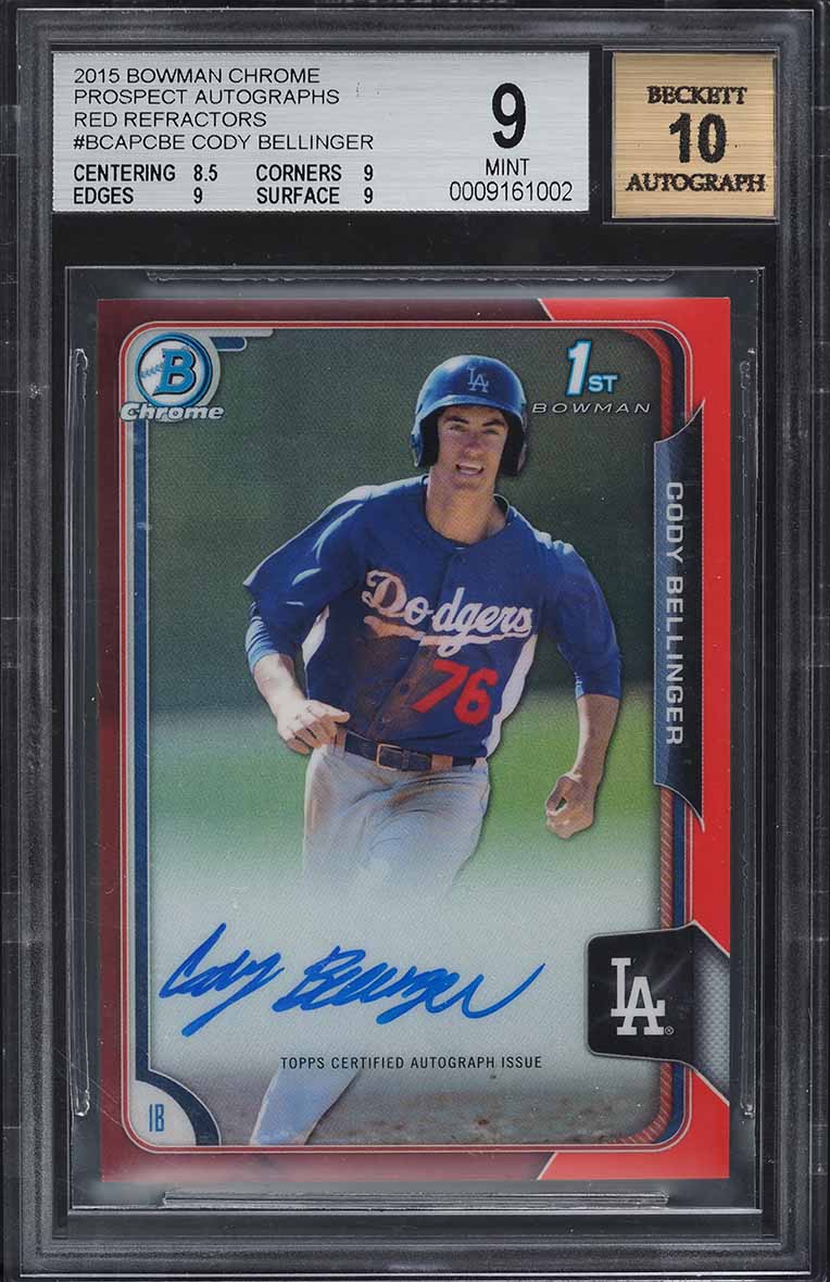 2015 Bowman Chrome Red Refractor Cody Bellinger ROOKIE AUTO 1/5 #BCAP-CBE BGS 9