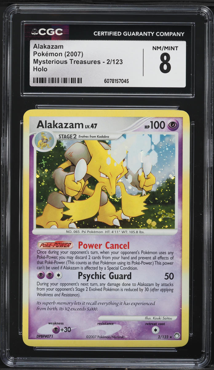 2007 Pokemon DP Mysterious Treasures Holo Alakazam #2 CGC 8 NM-MT