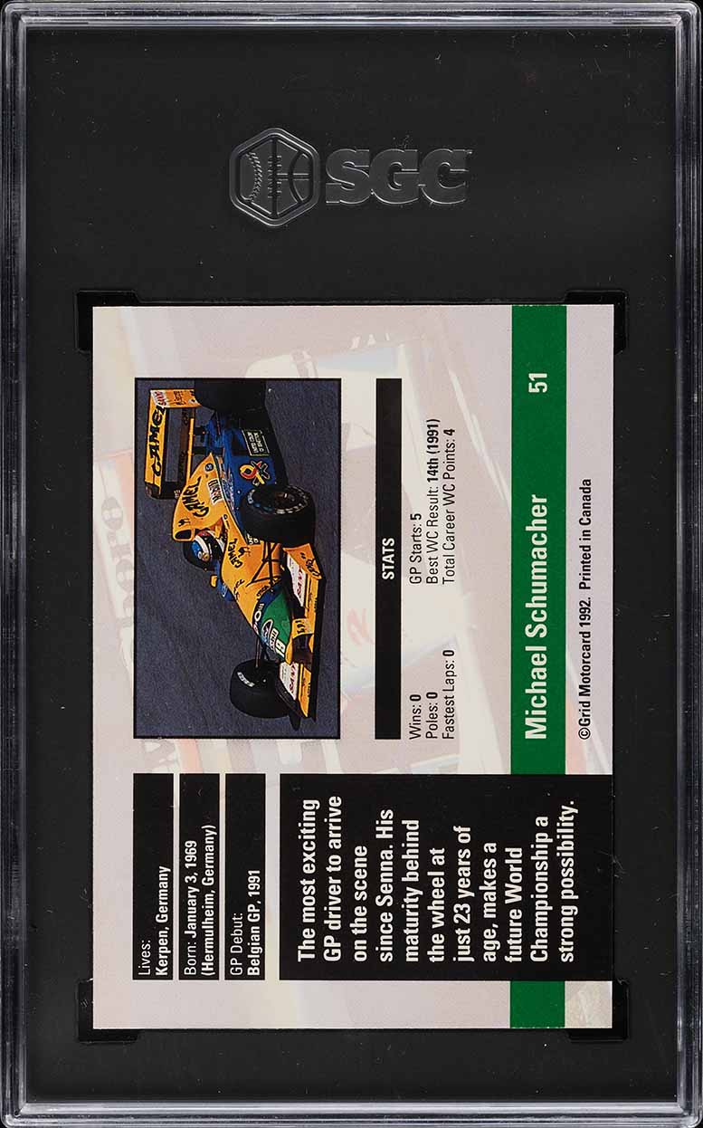 1992 Grid Formula 1 F1 Michael Schumacher ROOKIE #51 SGC 9.5 MINT+