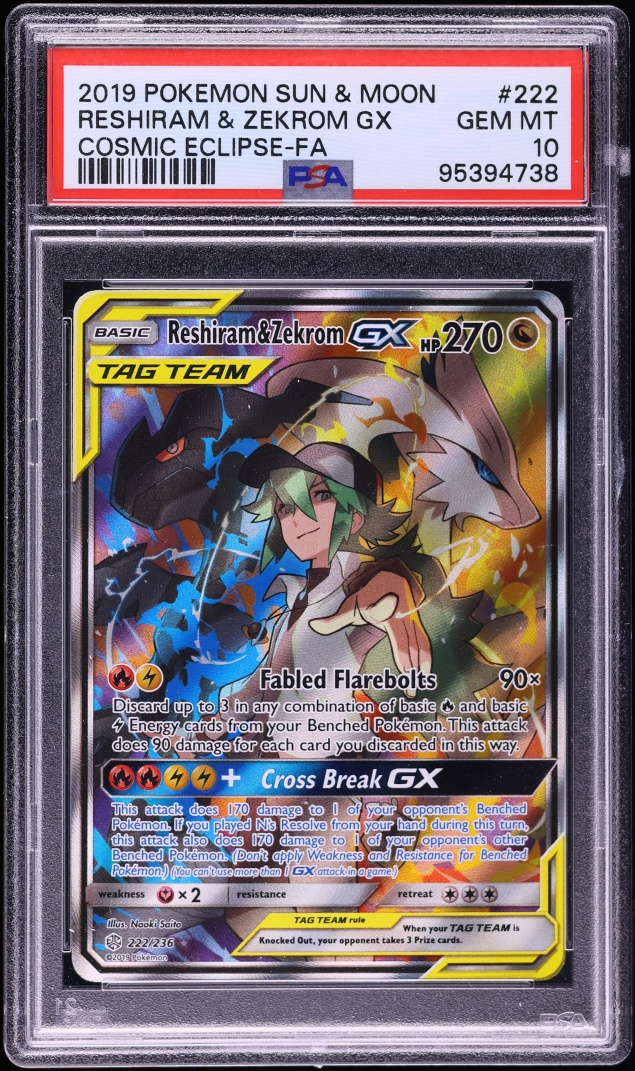 2019 Pokemon Sun & Moon Cosmic Eclipse Alt Art Reshiram & Zekrom GX #222 PSA 10 GEM MINT