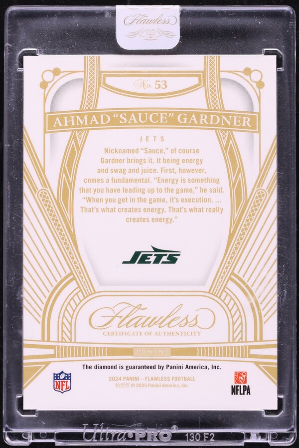 2024 Panini Flawless Black Diamond Gems Ahmad "Sauce" Gardner 1/1 #53