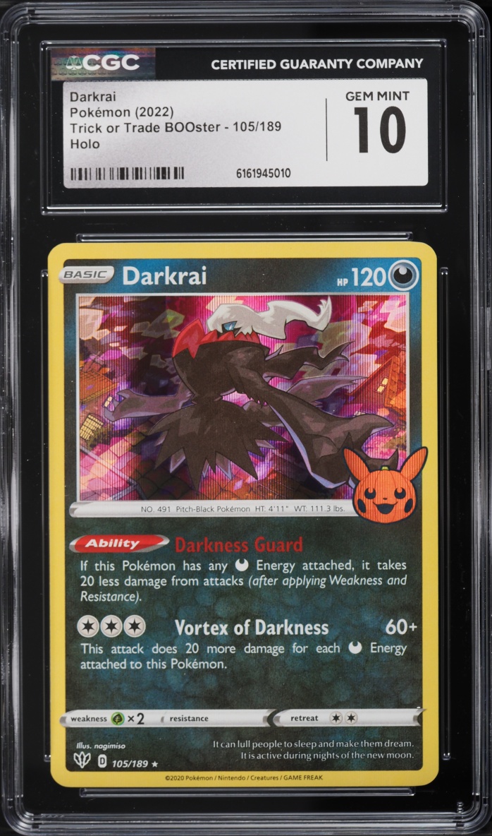 2022 Pokemon Sword & Shield Trick Or Trade BOOster Holo Darkrai #105 CGC 10 GEM MINT