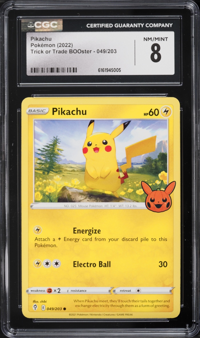 2022 Pokemon Sword & Shield Trick Or Trade BOOster Pikachu #49 CGC 8 NM-MT