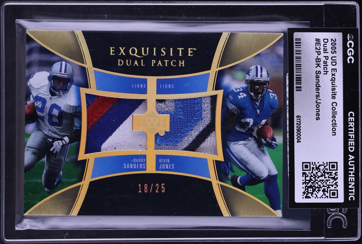 2005 Exquisite Collection Dual Barry Sanders & Kevin Jones PATCH /25 #E2P-BK CGC AUTH - Photo 1