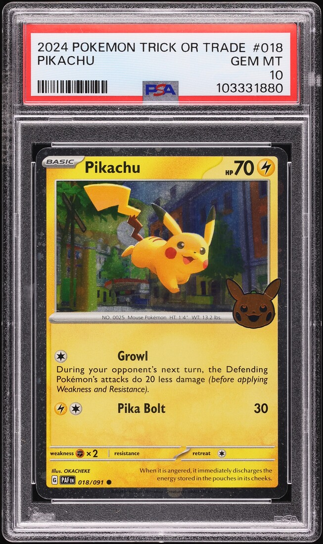 2024 Pokemon Scarlet & Violet Paldean Fates Trick Or Trade Pikachu #18 PSA 10 GEM MINT