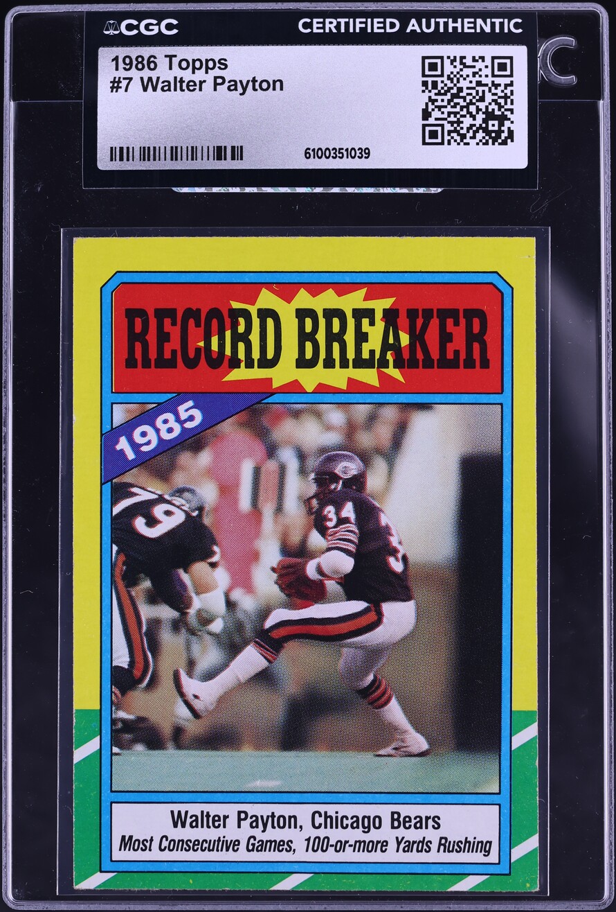1986 Topps Football Walter Payton '85 RECORD BREAKER #7 CGC AUTH