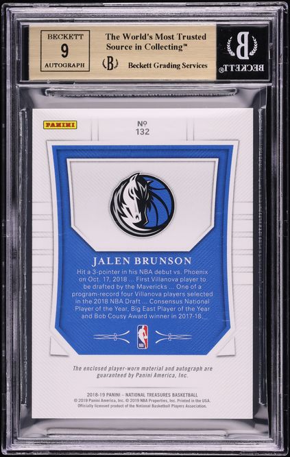 2018 National Treasures Jalen Brunson ROOKIE PATCH AUTO /99 #132 BGS 9.5 GEM MINT