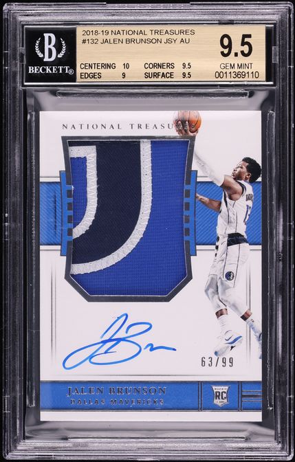 2018 National Treasures Jalen Brunson ROOKIE PATCH AUTO /99 #132 BGS 9.5 GEM MINT