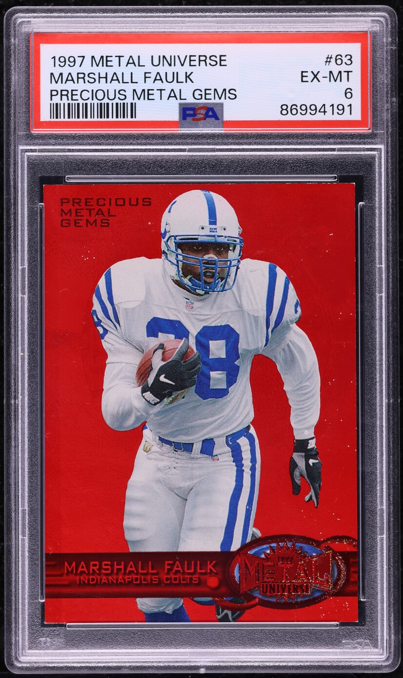 1997 Metal Universe Precious Metal Gems PMG Red Marshall Faulk /150 #63 PSA 6