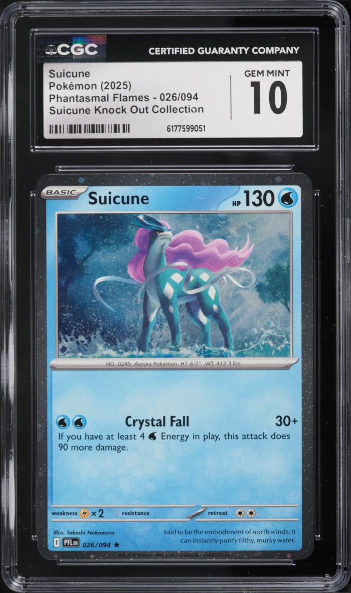 2025 Pokemon Mega Evolution Phantasmal Flames Knock Out Collection Suicune #26 CGC 10 GEM MINT