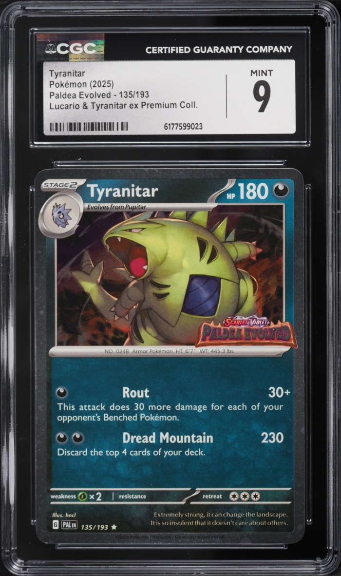 2025 Pokemon Scarlet & Violet Paldea Evolved Premium Collection Tyranitar #135 CGC 9 MINT
