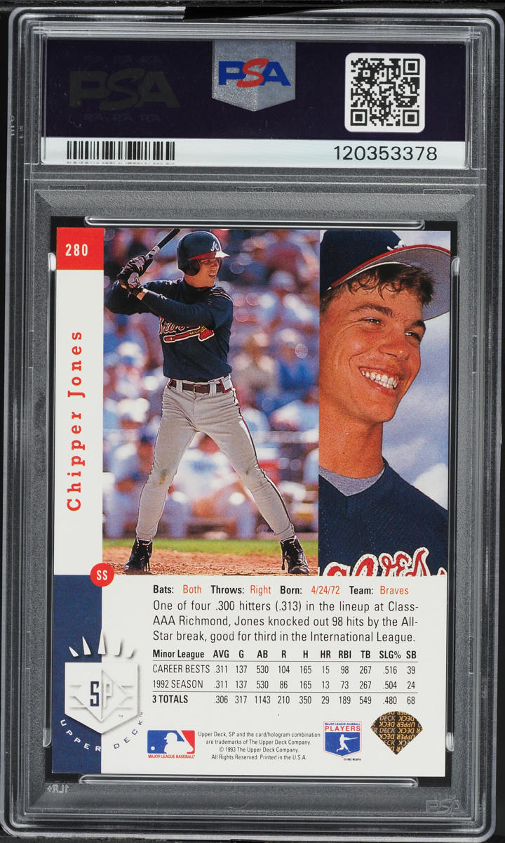 1993 SP Foil Chipper Jones ROOKIE #280 PSA 8 NM-MT