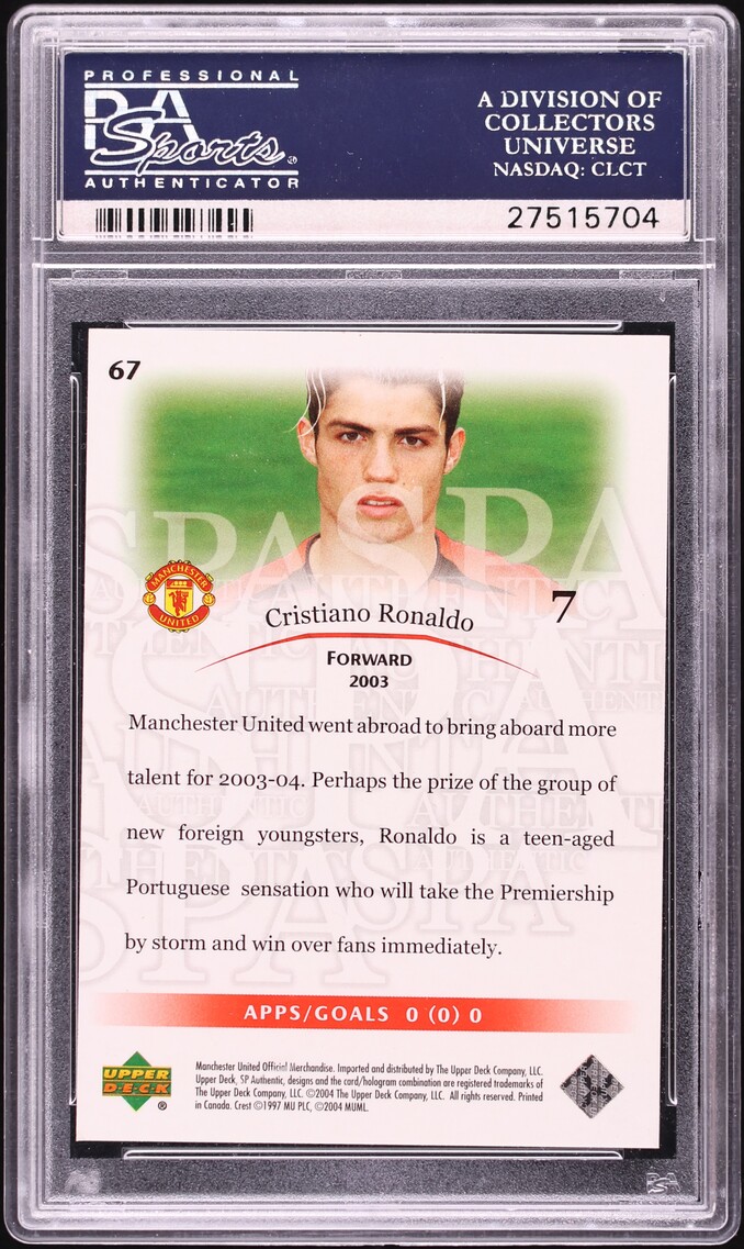 2004 SP Authentic Manchester United Red Cristiano Ronaldo /325 #67 PSA 10 GEM MINT
