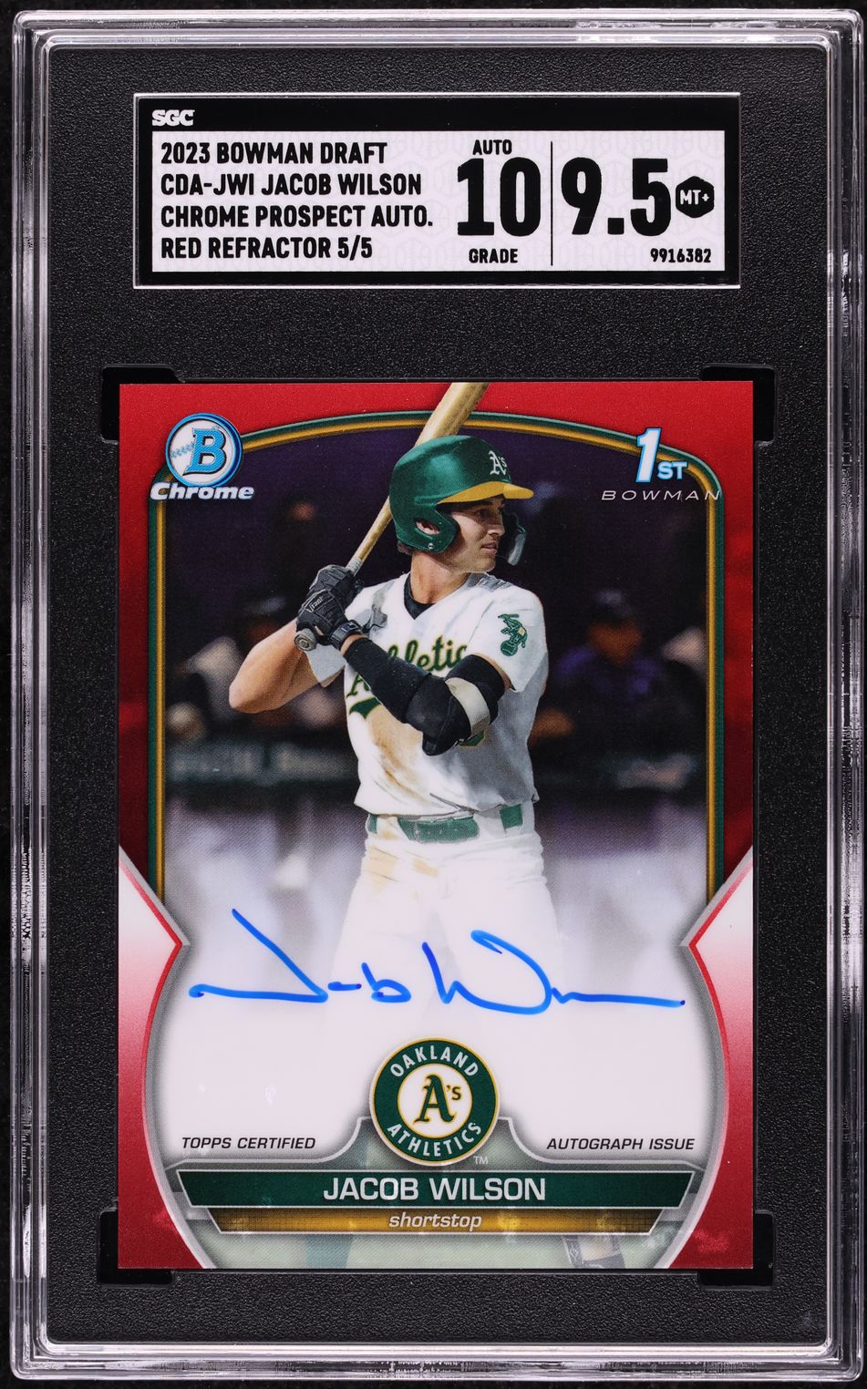 2023 Bowman Chrome Draft Red Refractor Jacob Wilson PROSPECT AUTO 5/5 SGC 9.5