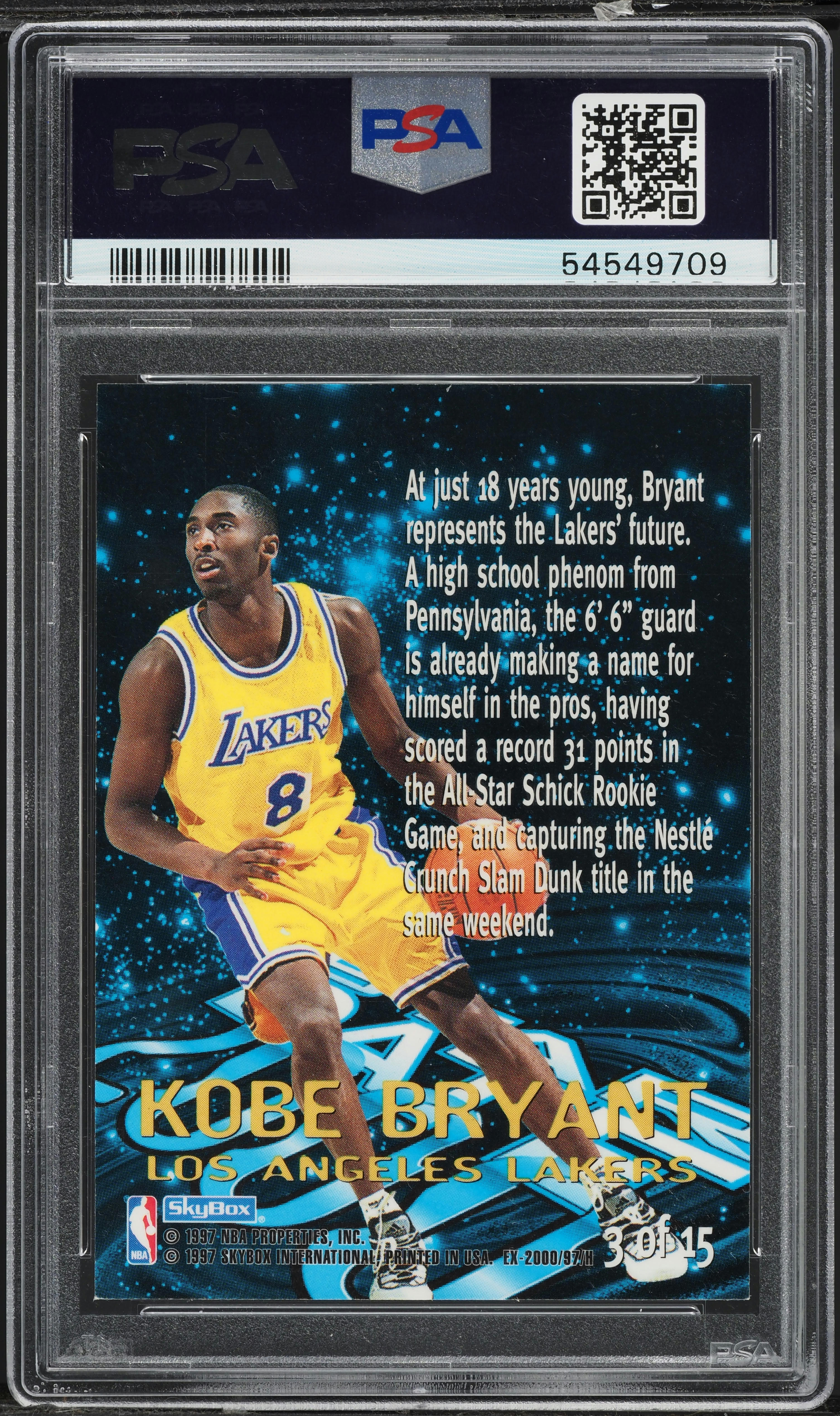 1996 Skybox E-X2000 Star Date 2000 Kobe Bryant ROOKIE #3 PSA