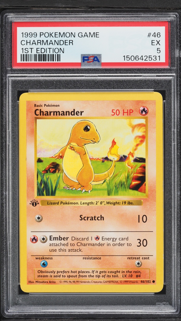 1999 Pokemon Base Set Shadowless 1st Edition Charmander #46 PSA 5 EX