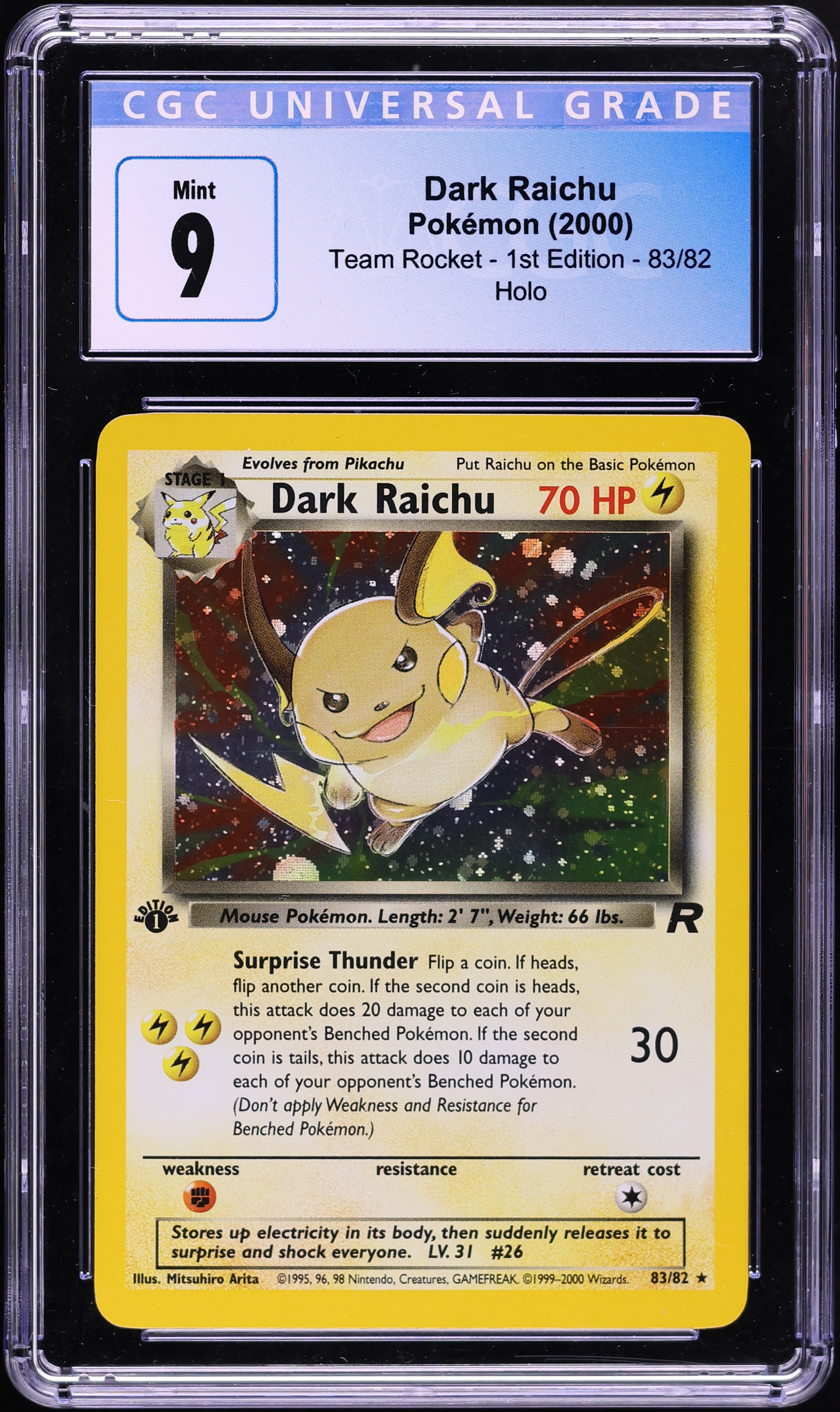 2000 Pokemon Team Rocket 1st Edition Holo Dark Raichu #83 CGC 9 MINT