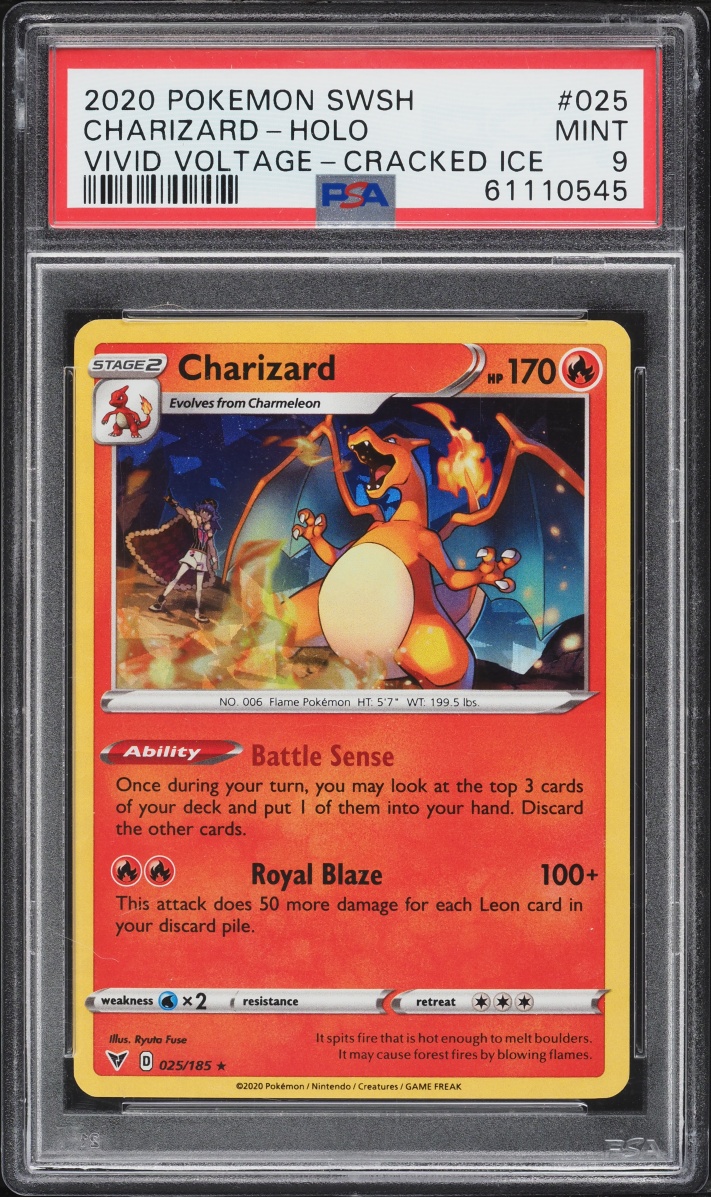 2020 Pokemon Sword & Shield Vivid Voltage Cracked Ice Holo Charizard #25 PSA 9 MINT