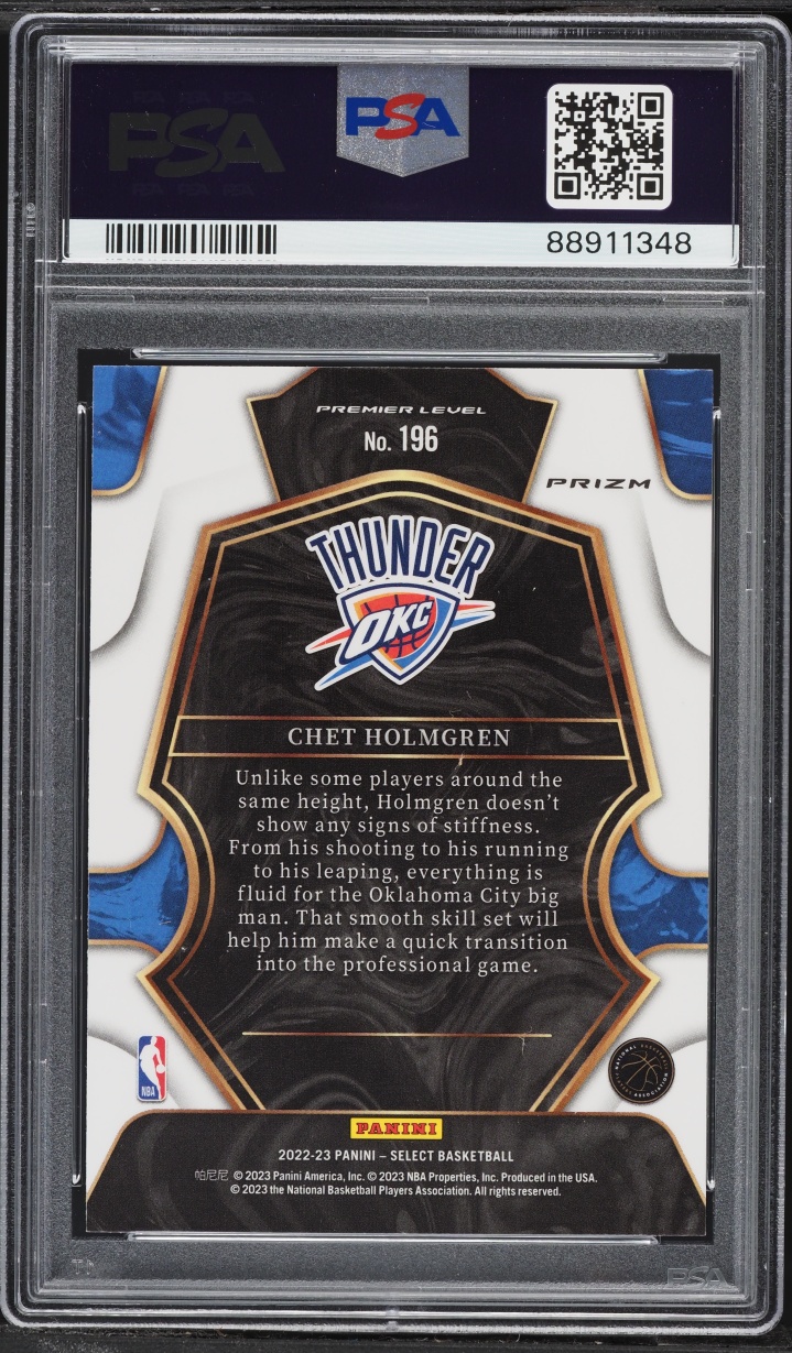 2022 Select Premier Level Blue Prizm Chet Holmgren ROOKIE #196 PSA 10 GEM MINT