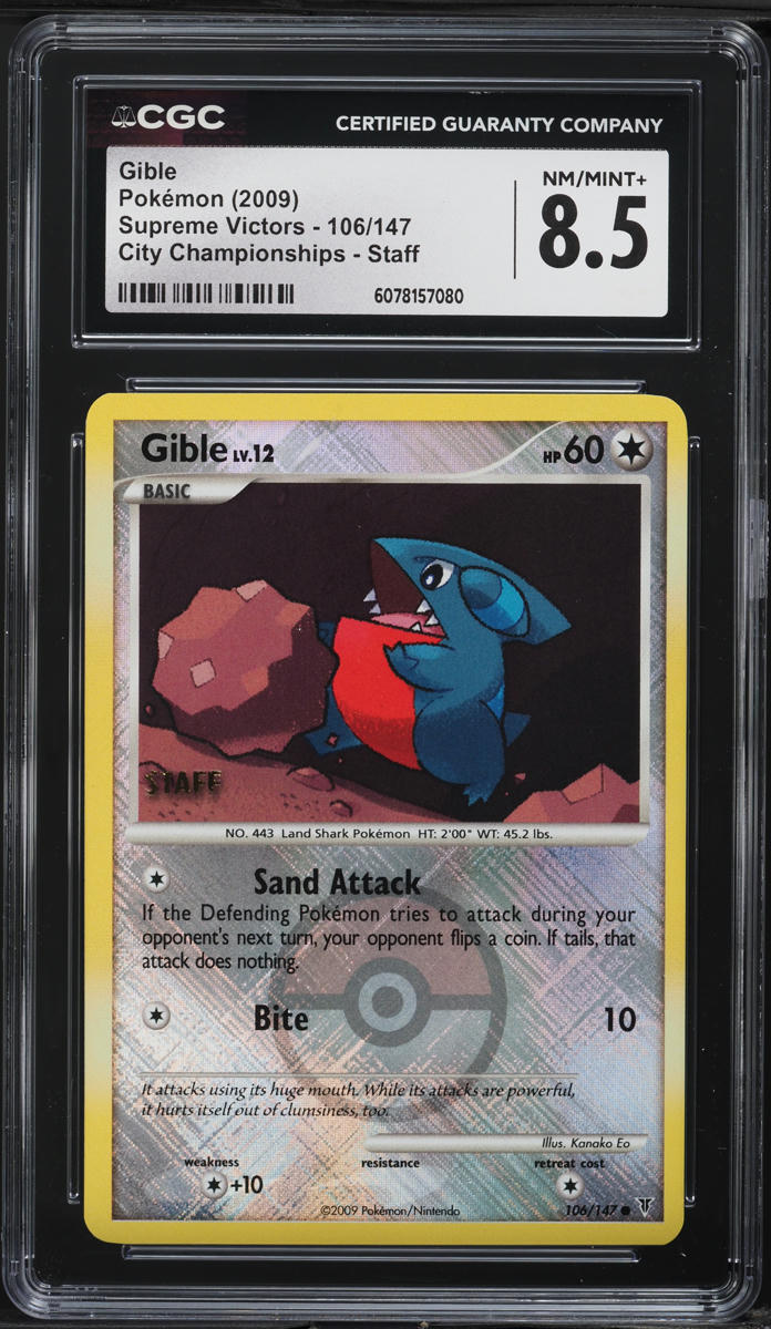 2009 Pokemon Supreme Victors City Championships Staff Gible #106 CGC 8.5 NM-MT+