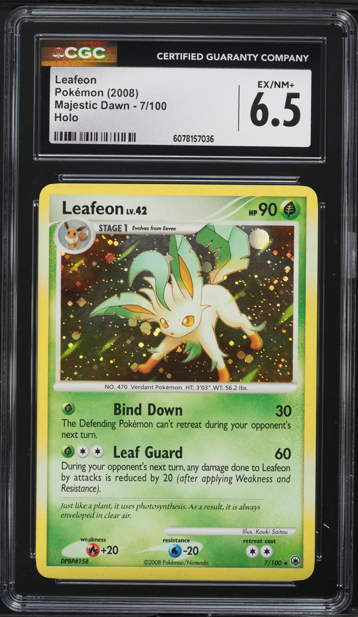 2008 Pokemon Diamond & Pearl Majestic Dawn Holo Leafeon #7 CGC 6.5 EXMT+