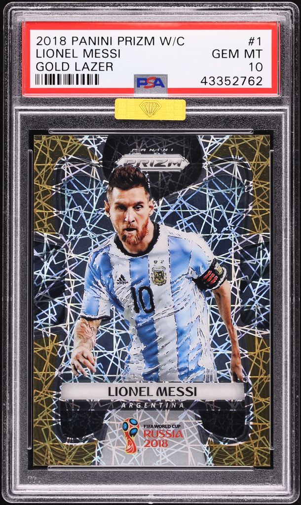 2018 Panini Prizm World Cup Gold Lazer Lionel Messi /15 #1 MBA PSA 10 GEM MINT