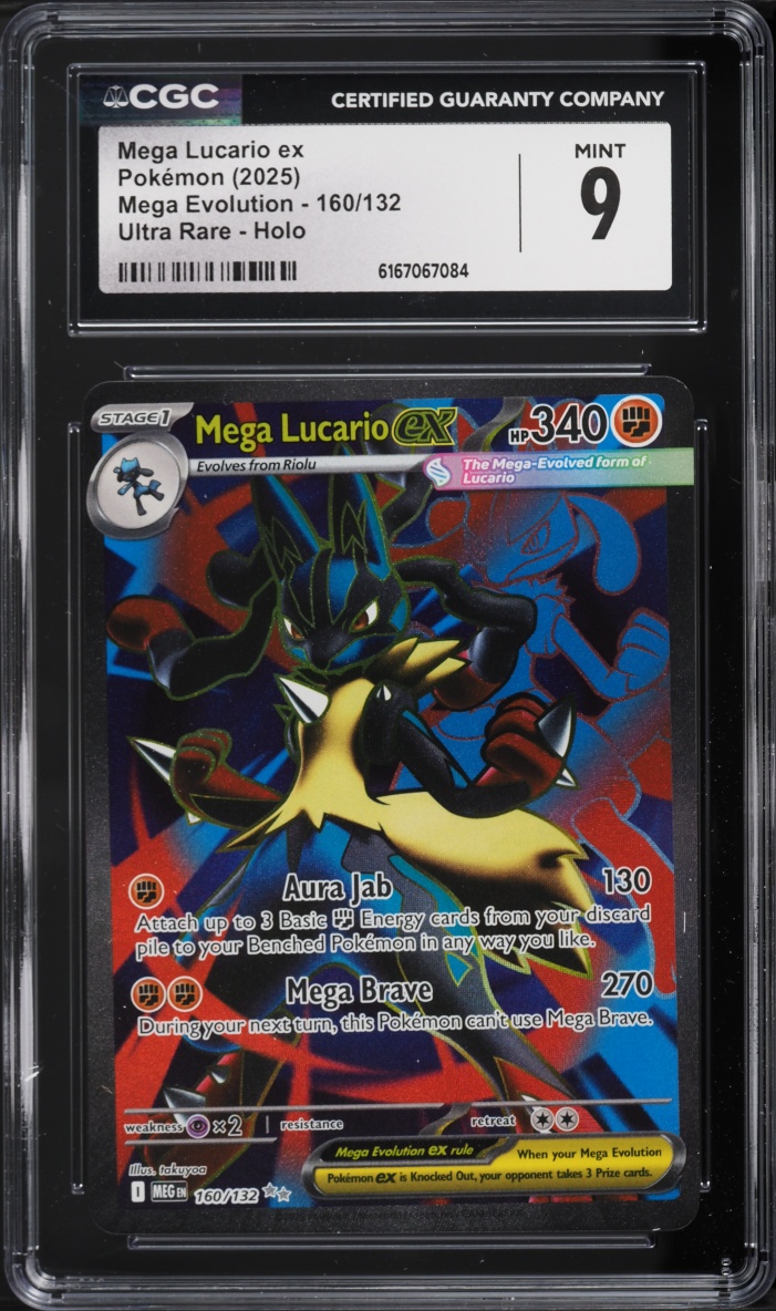 2025 Pokemon Mega Evolution Full Art Mega Lucario Ex #160 CGC 9 MINT