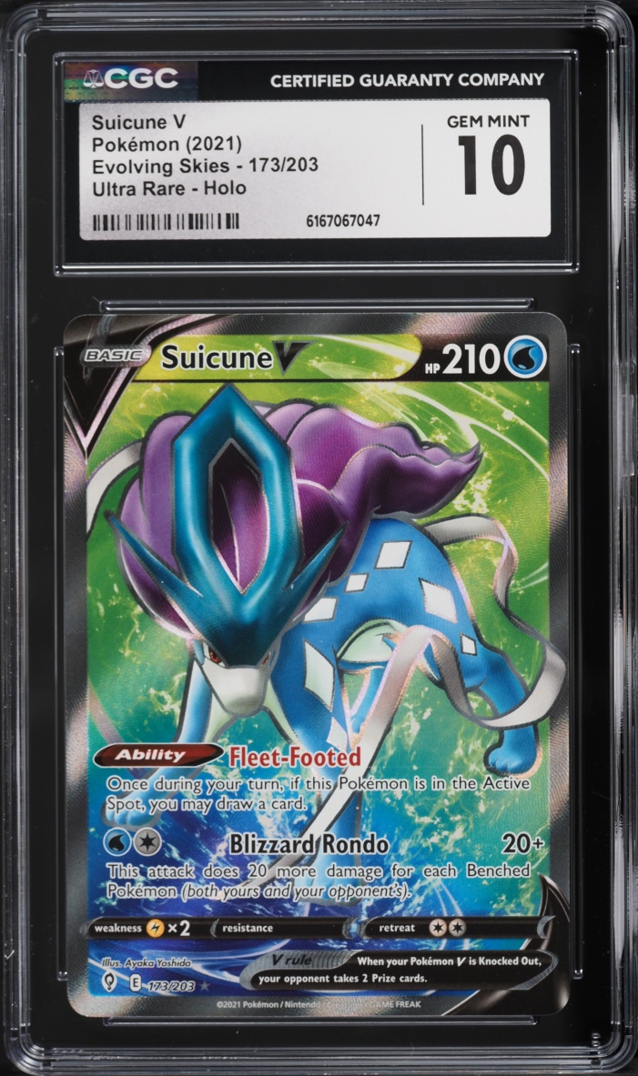 2021 Pokemon Sword & Shield Evolving Skies Full Art Suicune V #173 CGC 10 GEM MINT