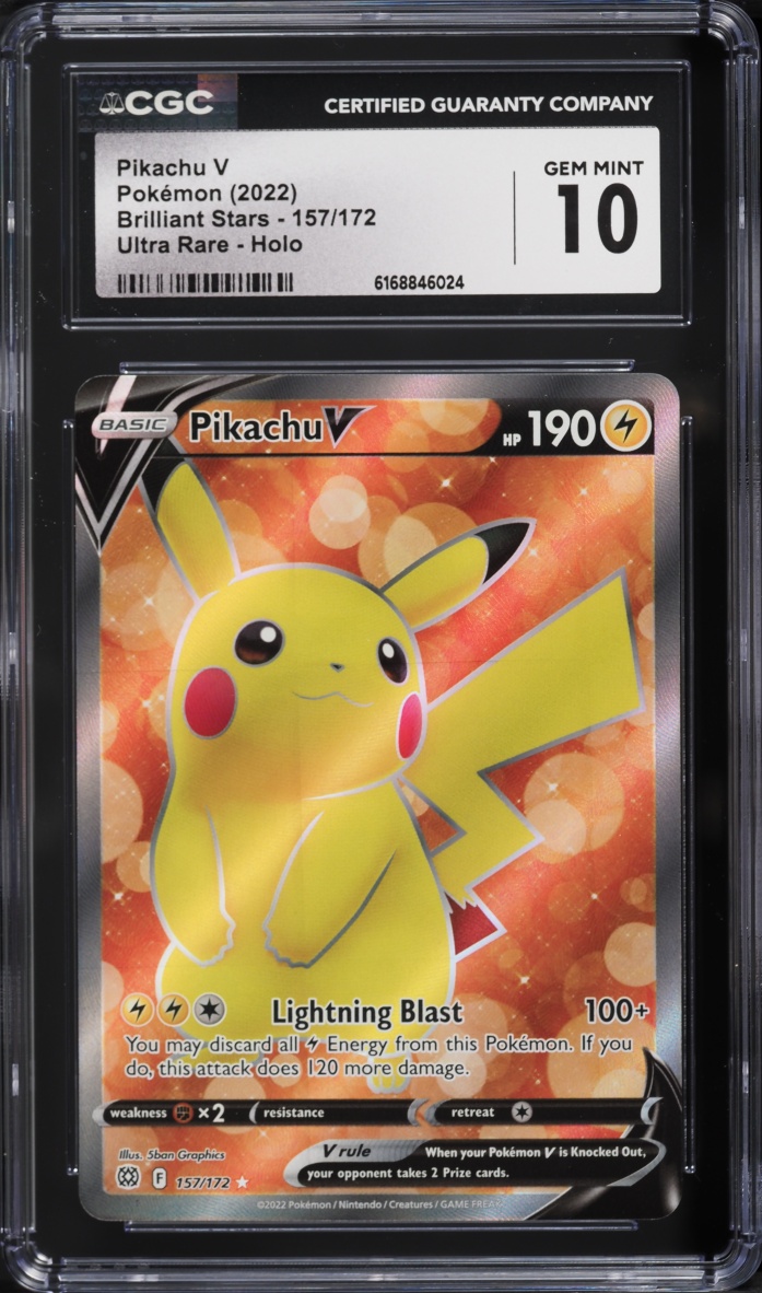 2022 Pokemon Sword & Shield Brilliant Stars Full Art Pikachu V #157 CGC 10 GEM MINT