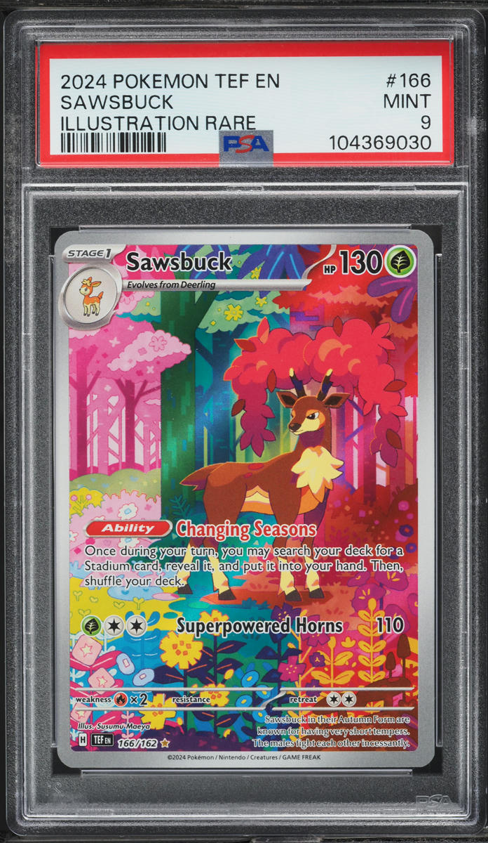 2024 Pokemon SV Temporal Forces Illustration Rare Sawsbuck #166 PSA 9 MINT