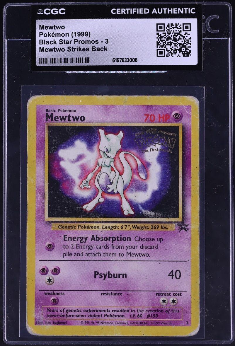 1999 Pokemon Black Star Promo Strikes Back Movie Mewtwo #3 CGC AUTH