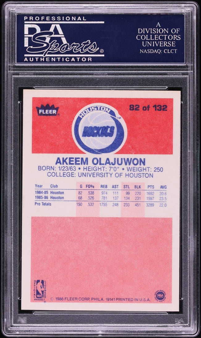 1986 Fleer Basketball Hakeem Olajuwon ROOKIE #82 PSA 10 GEM MINT