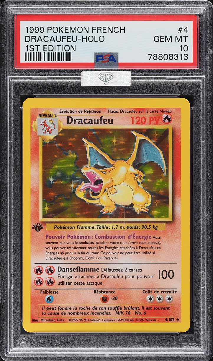 1999 Pokemon French Base Set 1st Edition Holo Charizard Dracaufeu #4 PSA 10  GEM on Fanatics Collect