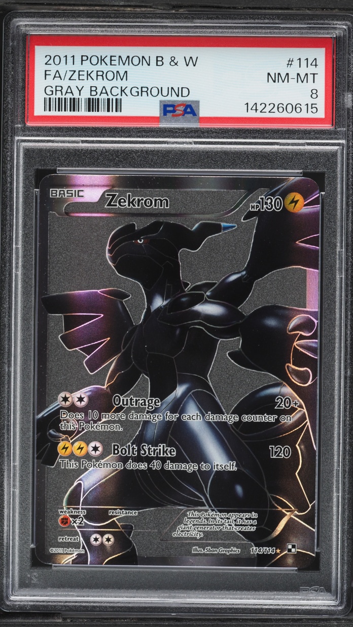 2011 Pokemon Black & White Gray Background Full Art Zekrom #114 PSA 8 NM-MT