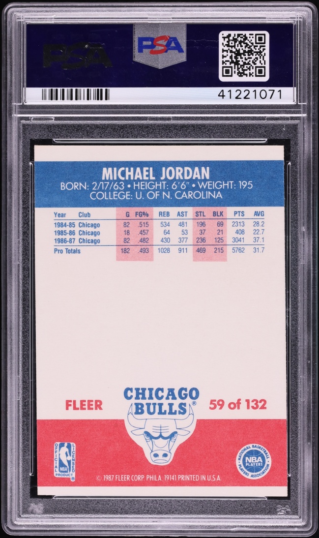 1987 Fleer Basketball Michael Jordan #59 PSA 7 NRMT