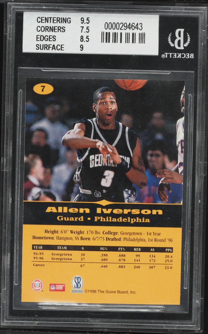 1996 Score Board All Sport PPF Allen Iverson ROOKIE #7 BGS 8 NM-MT